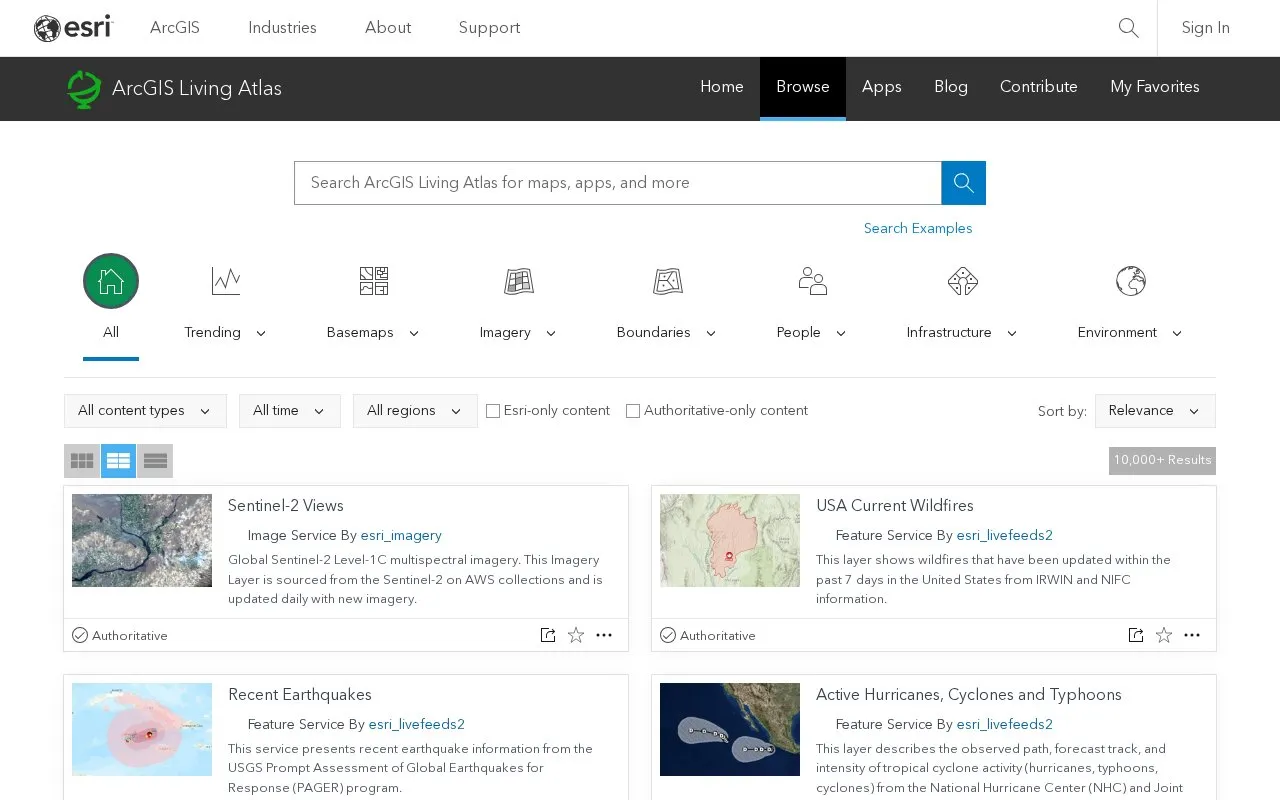 Living Atlas of the World | ArcGIS homepage screenshot