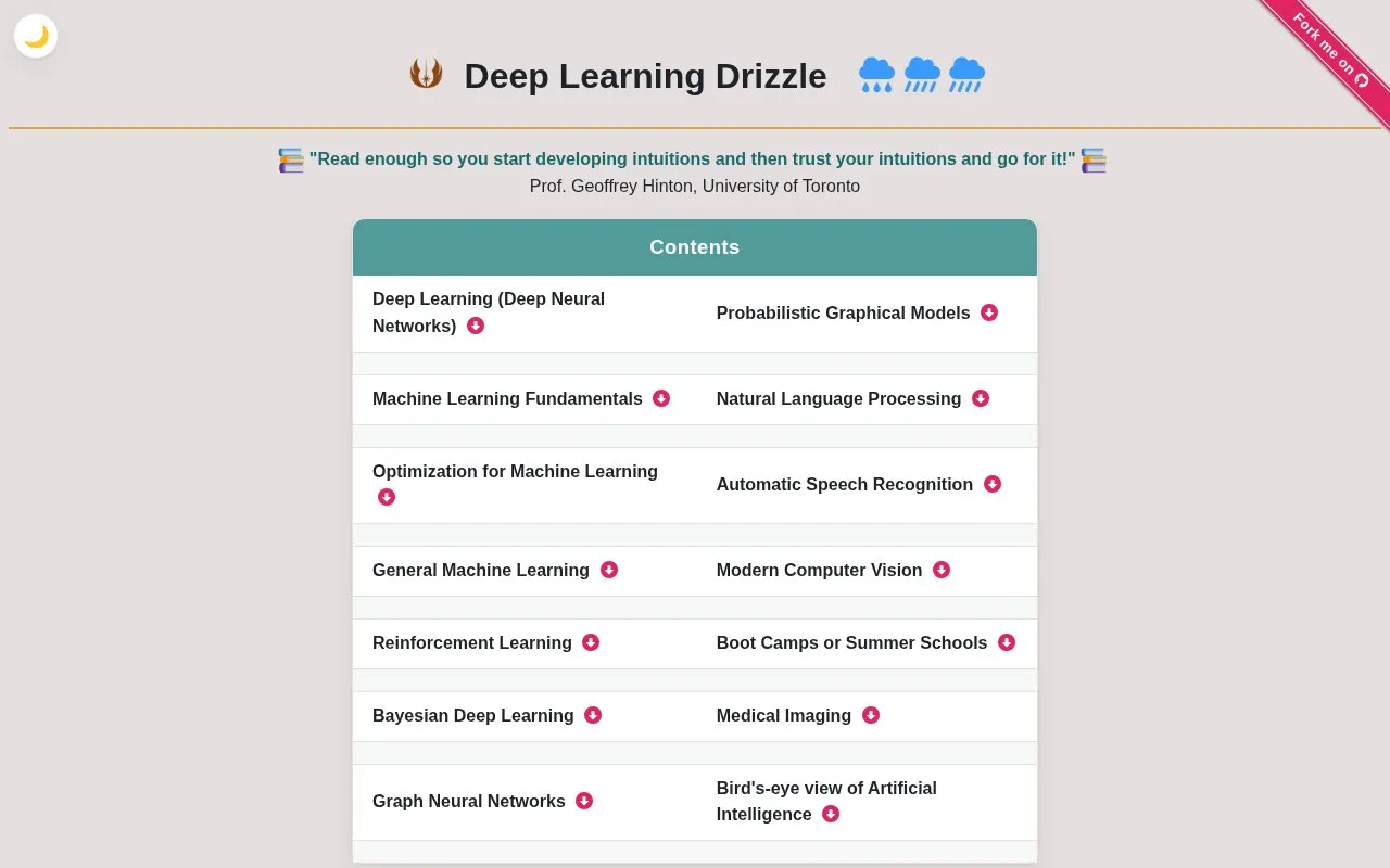 Deep Learning Drizzle homepage screenshot