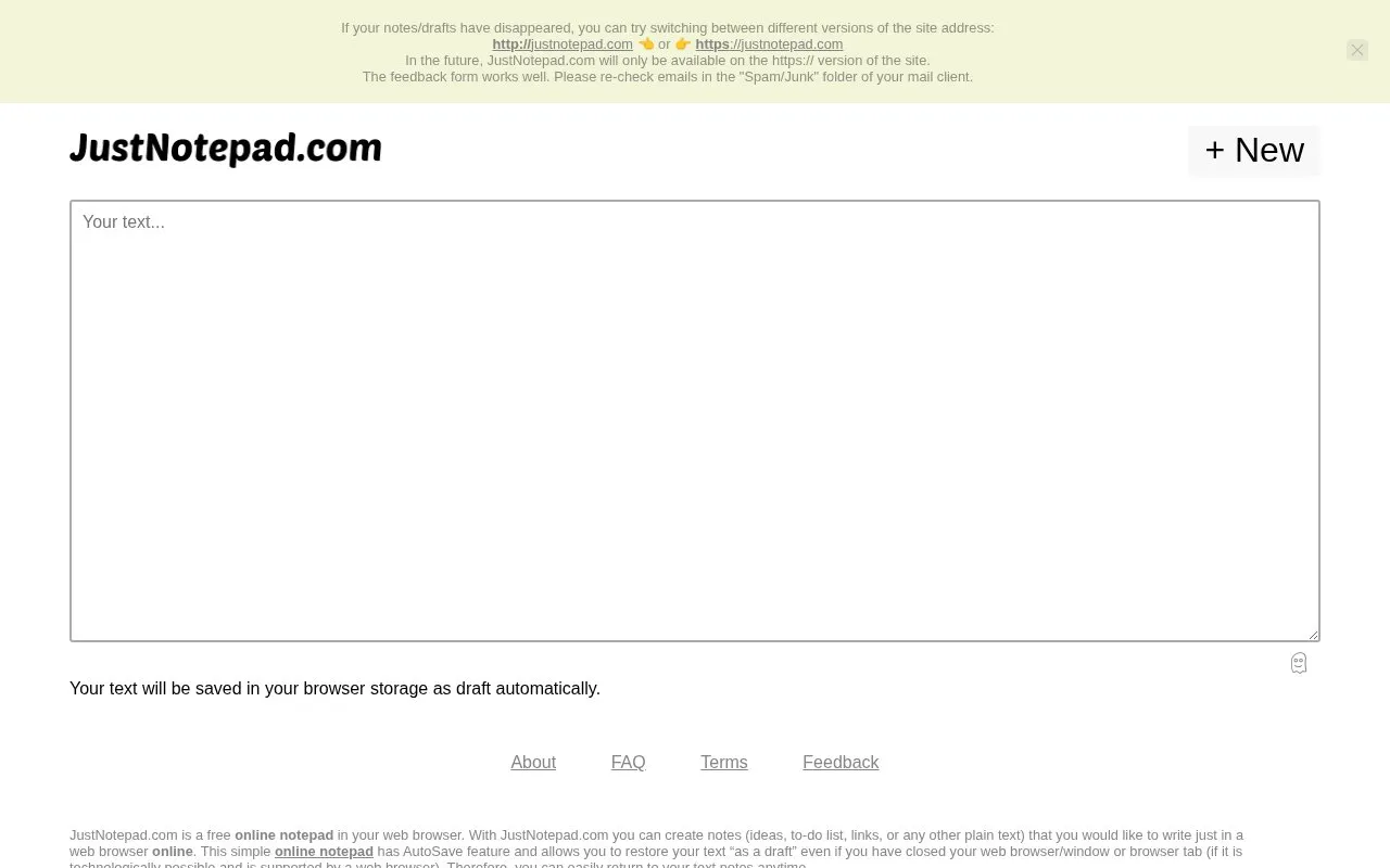 JustNotePad homepage screenshot