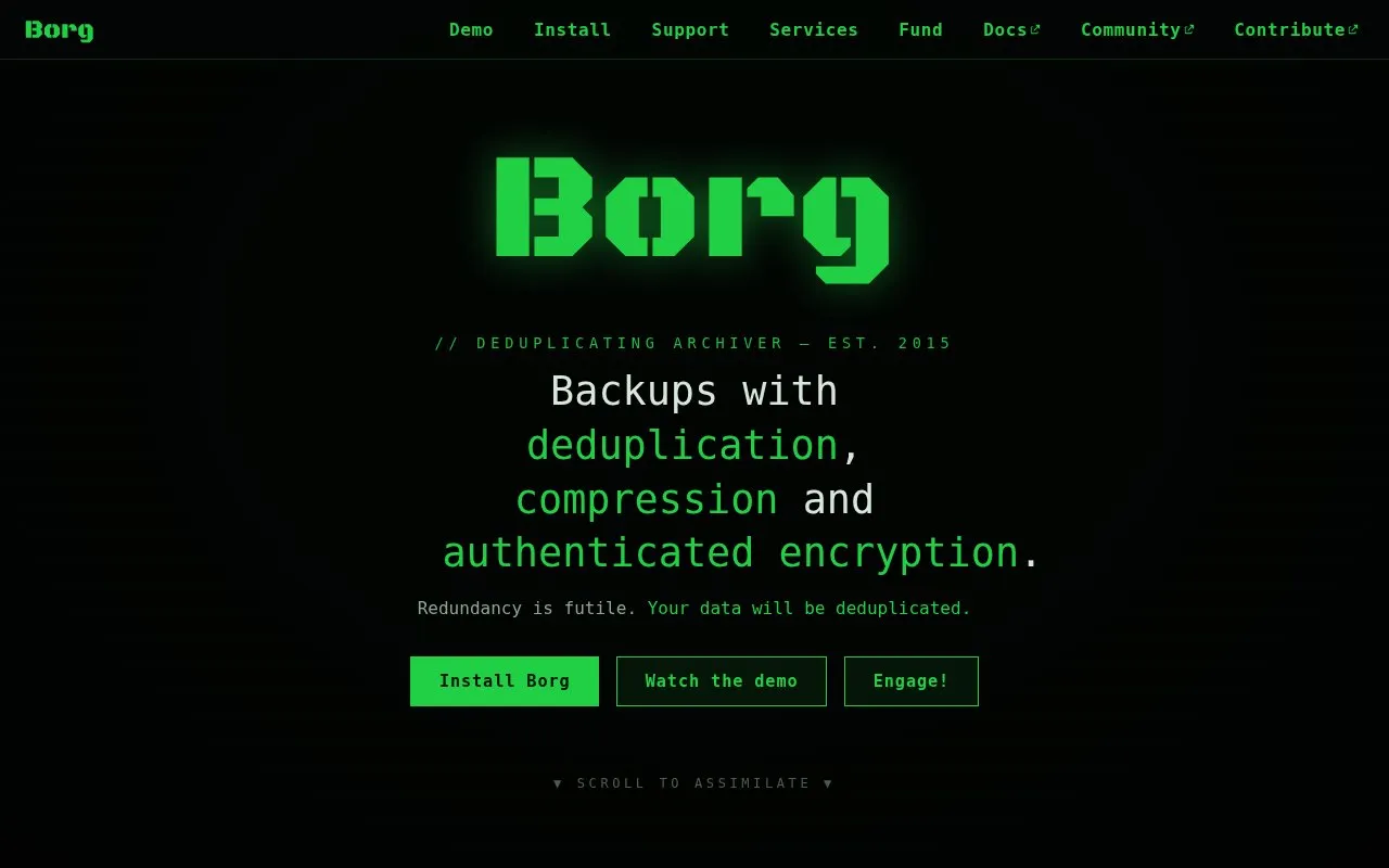 Borg homepage screenshot