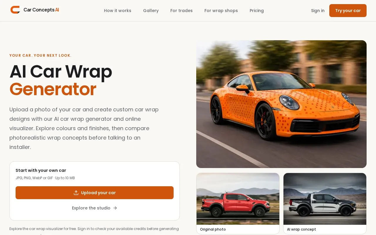 Car Concepts AI homepage screenshot