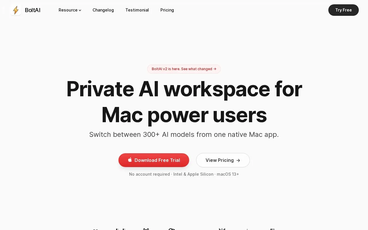 BoltAI homepage screenshot