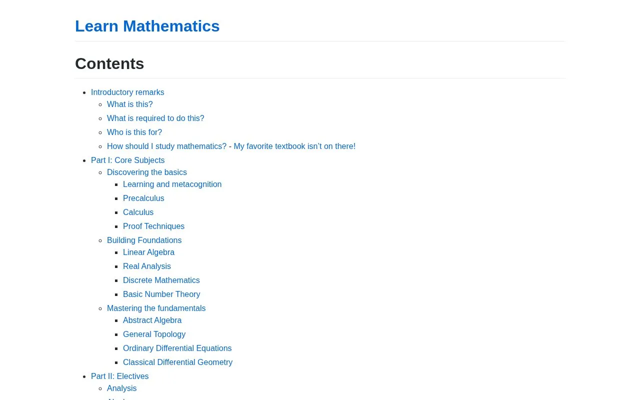 Learn Mathematics homepage screenshot