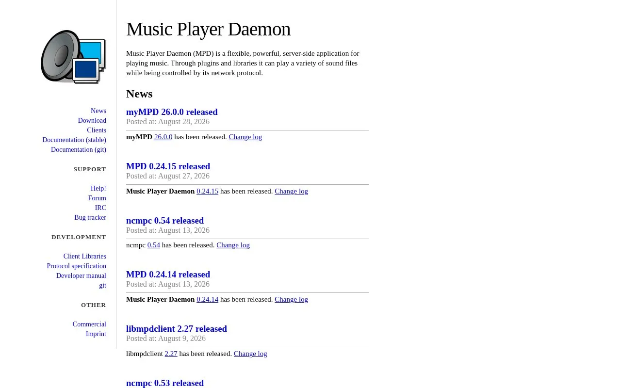 Music Player Daemon homepage screenshot