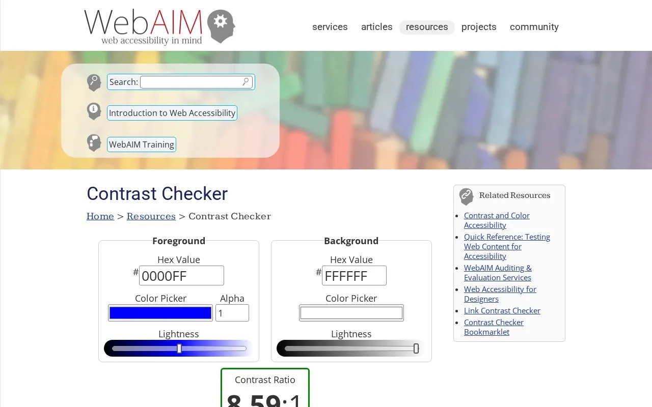Contrast Checker homepage screenshot