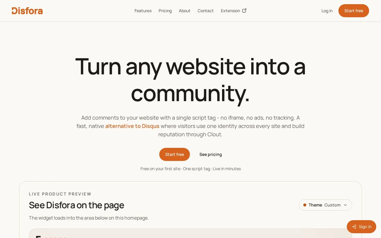 Disfora homepage screenshot