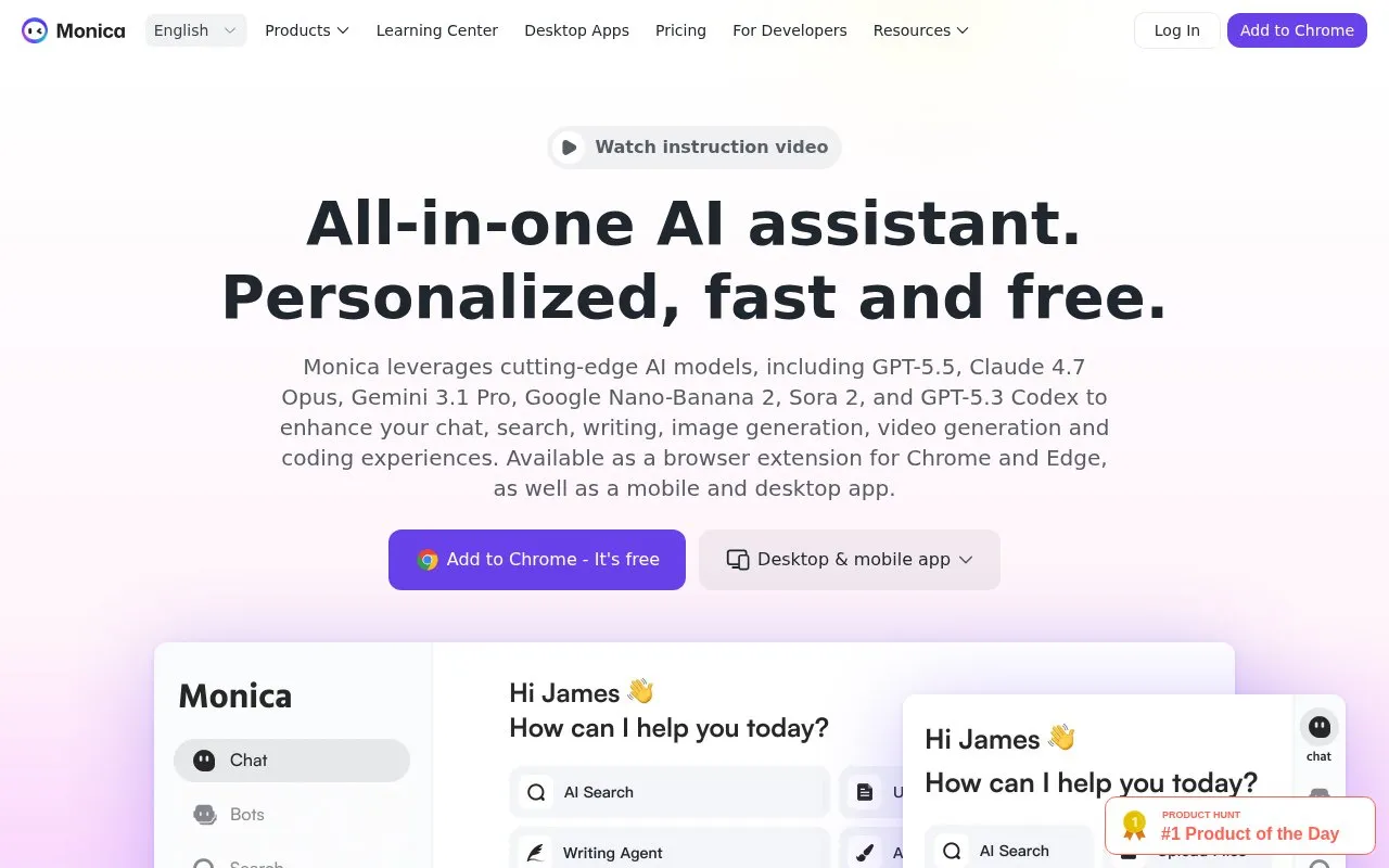 Monica homepage screenshot