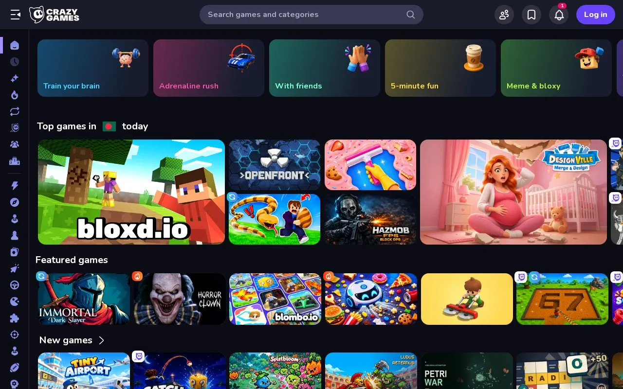 Crazy Games homepage screenshot