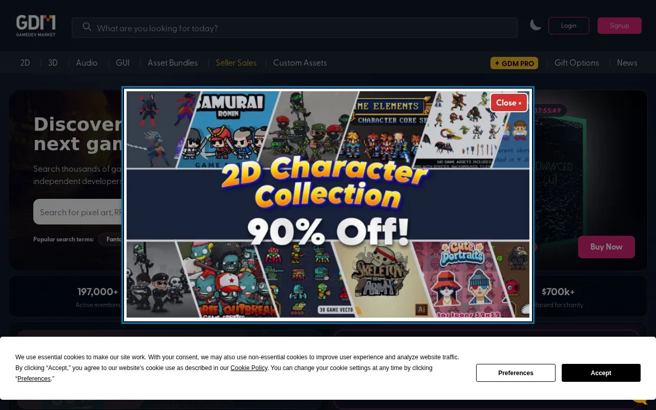 GameDev Market homepage screenshot