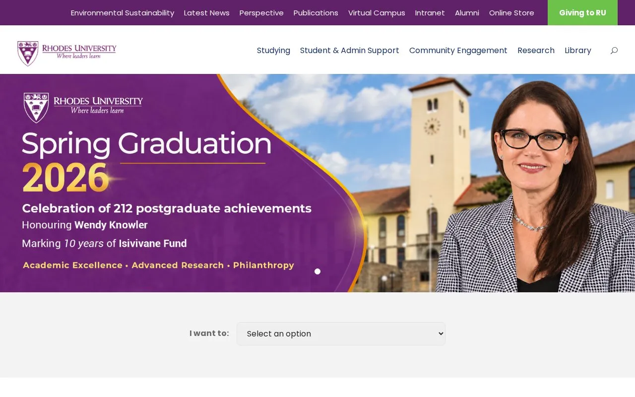 Rhodes University homepage screenshot