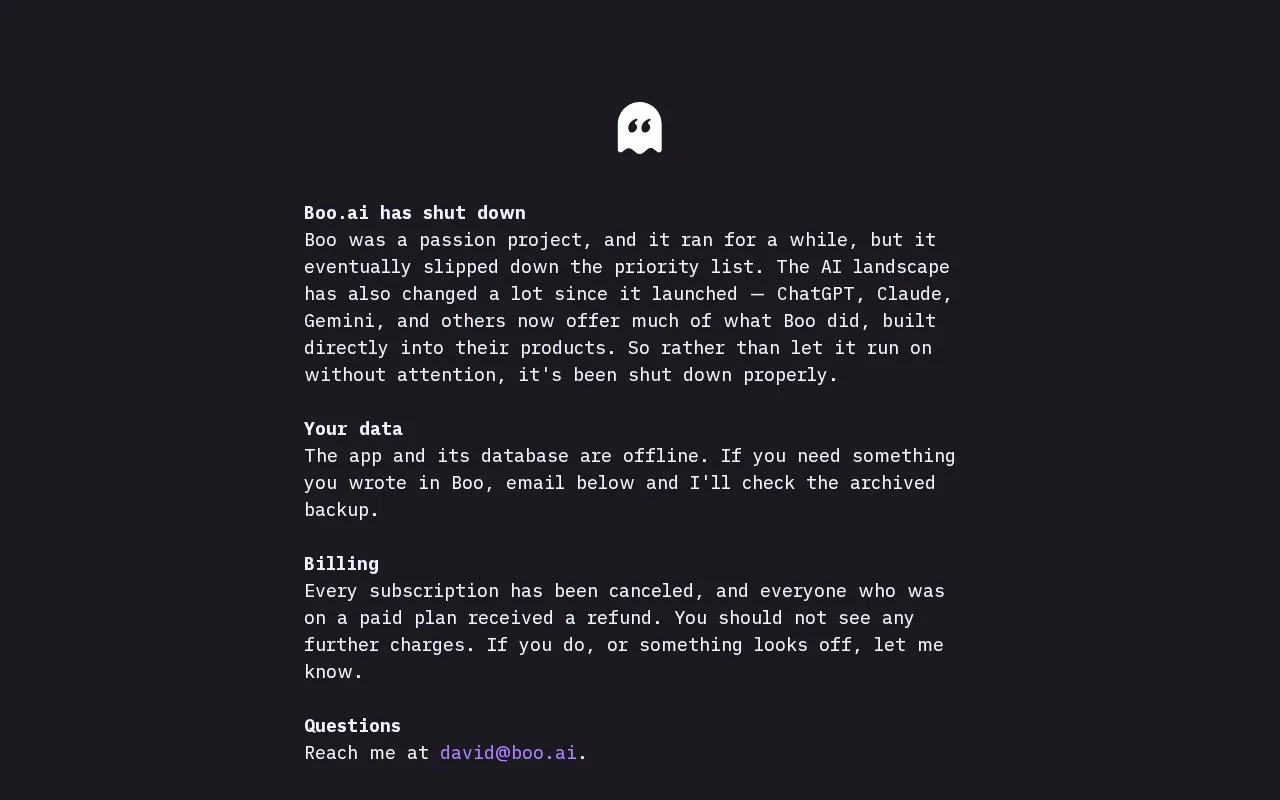 Boo.ai homepage screenshot