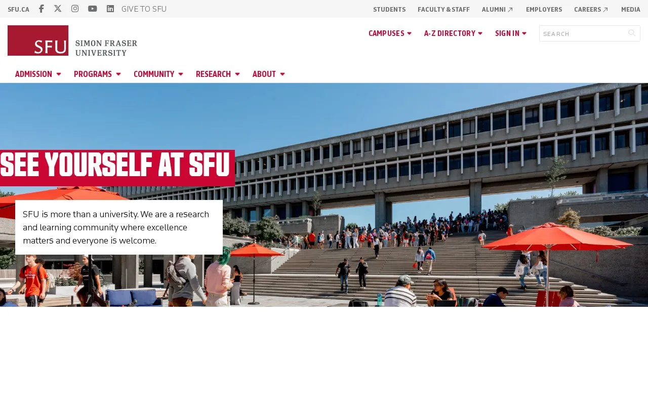 Simon Fraser University homepage screenshot