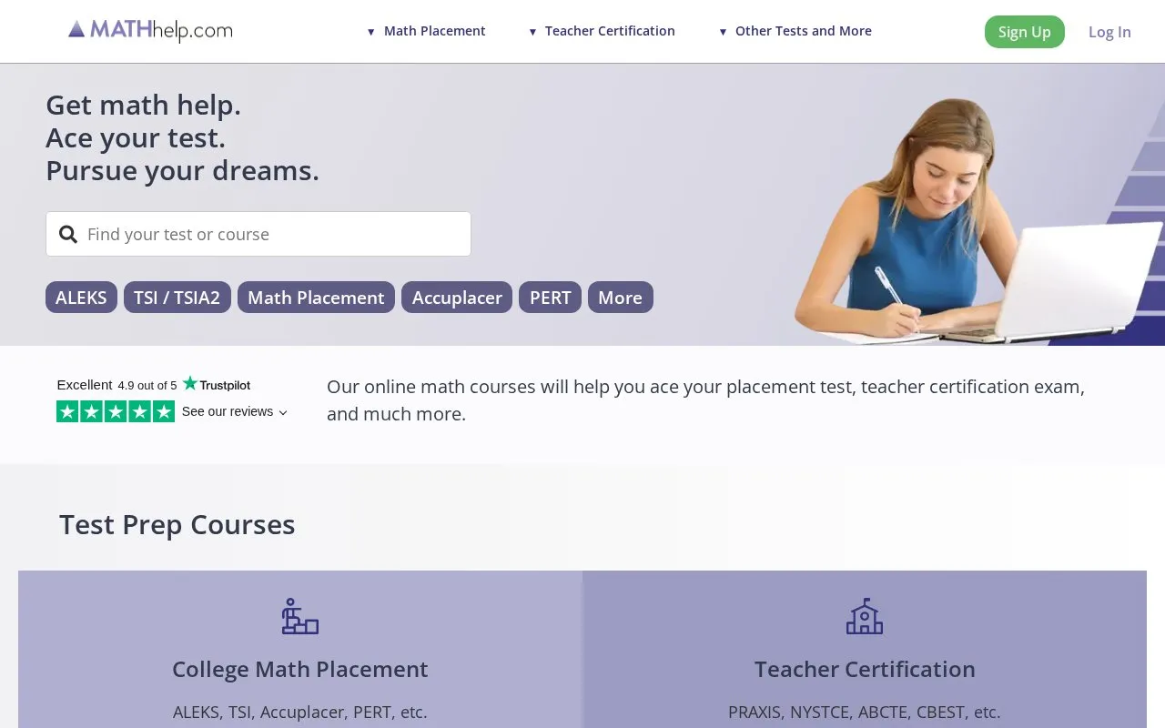 mathhelp homepage screenshot
