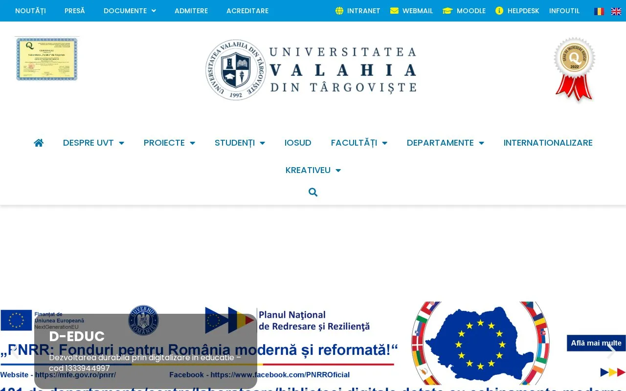 Universitatea Valahia din Târgoviște homepage screenshot