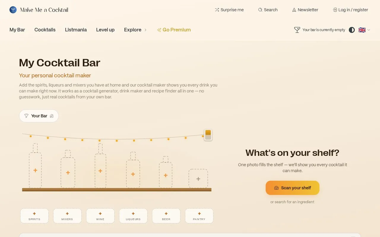 Make Me a Cocktail homepage screenshot