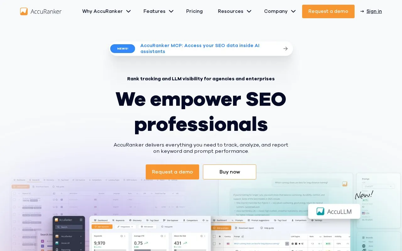 Accuranker homepage screenshot