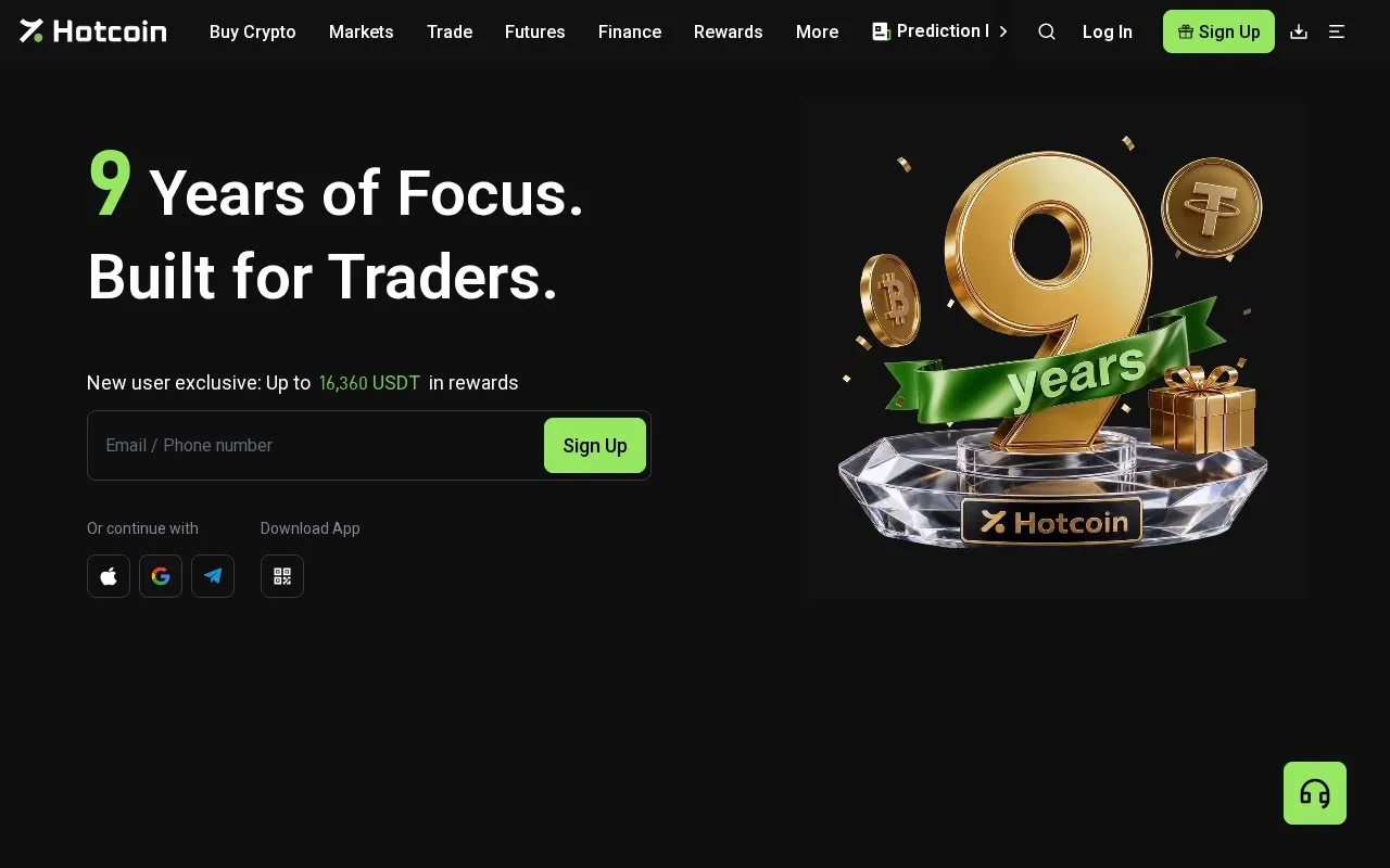 Hotcoin homepage screenshot