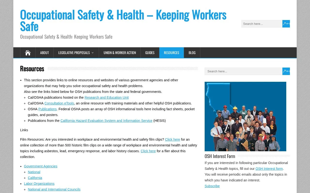 oshaction homepage screenshot