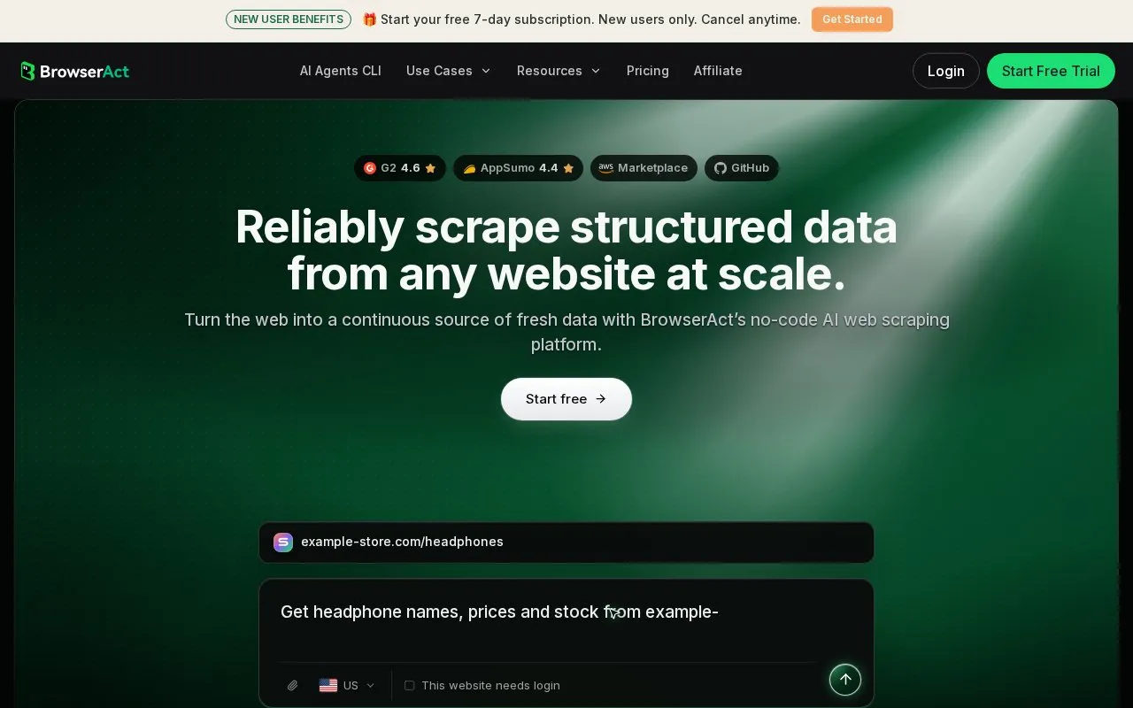 BrowserAct homepage screenshot