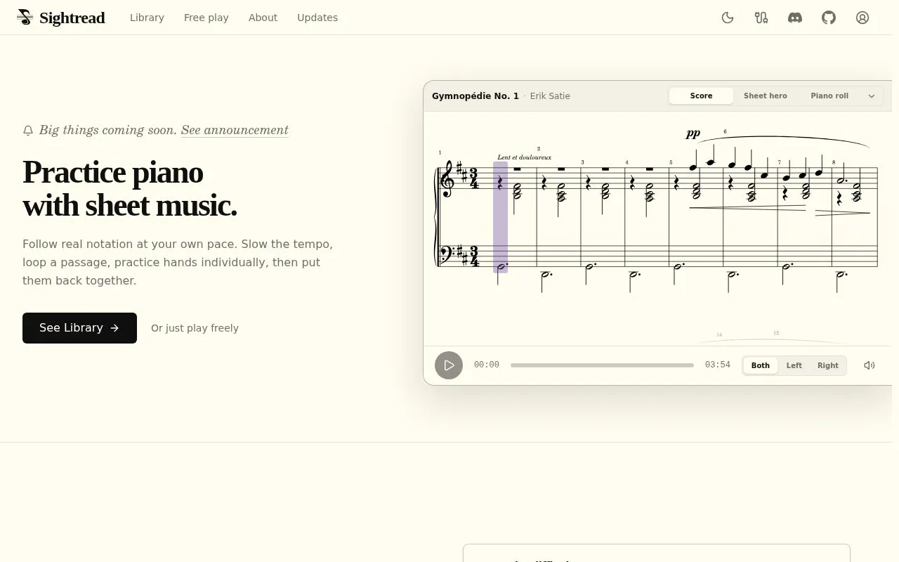 Sightread homepage screenshot