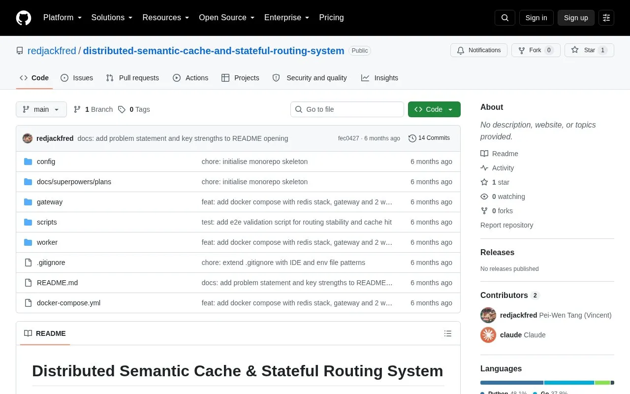 Semantic Cache Router homepage screenshot