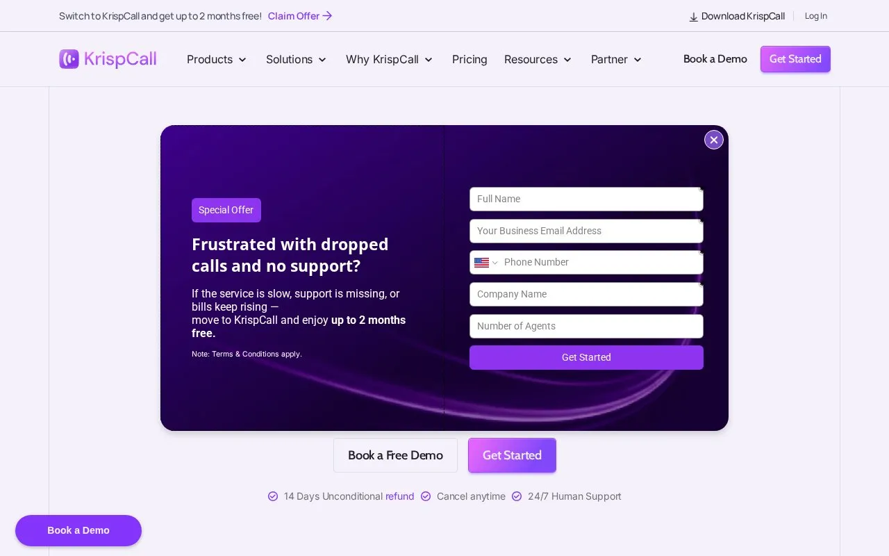 KrispCall homepage screenshot