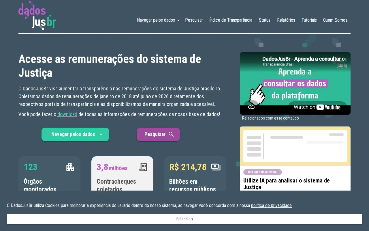 DadosJusBR homepage screenshot