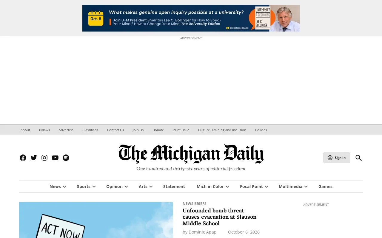 The Michigan Daily homepage screenshot