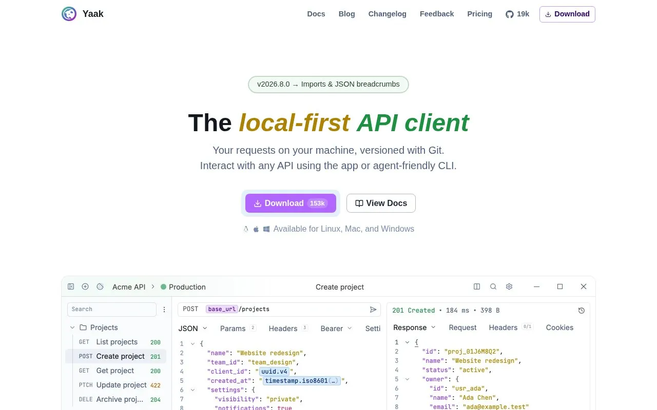 Yaak homepage screenshot