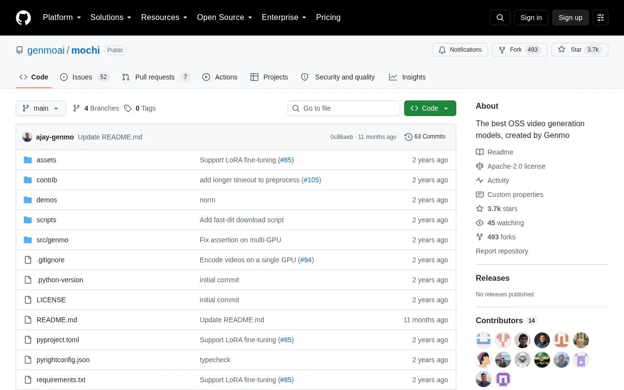 Mochi homepage screenshot