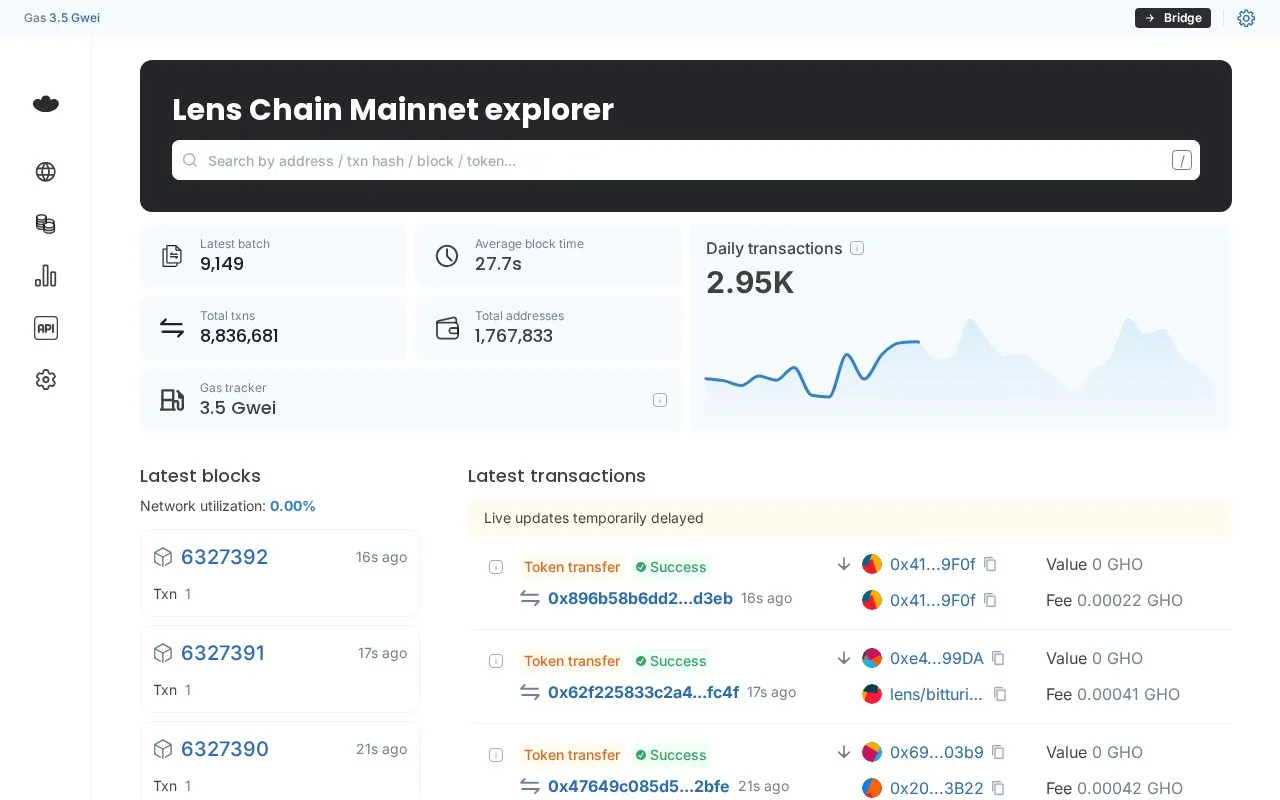 Lens — Lens Block Explorer homepage screenshot