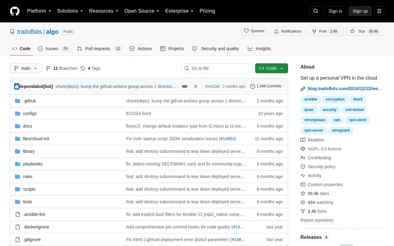 Algo homepage screenshot