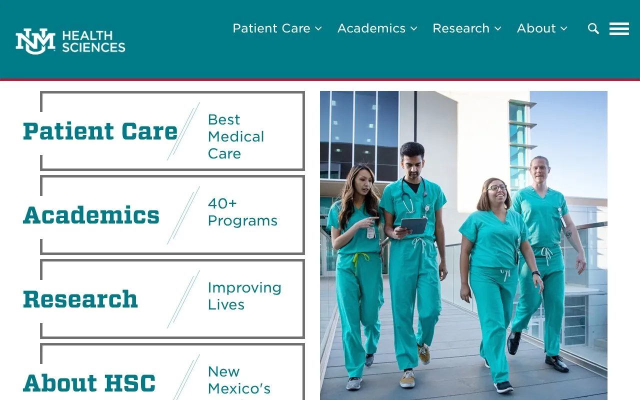University of New Mexico Health Sciences Center homepage screenshot