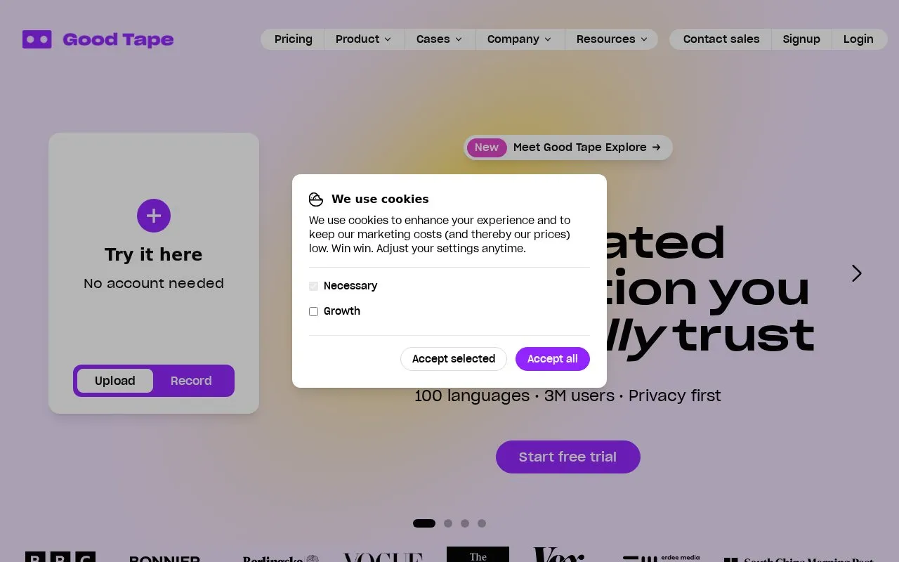 Good Tape homepage screenshot