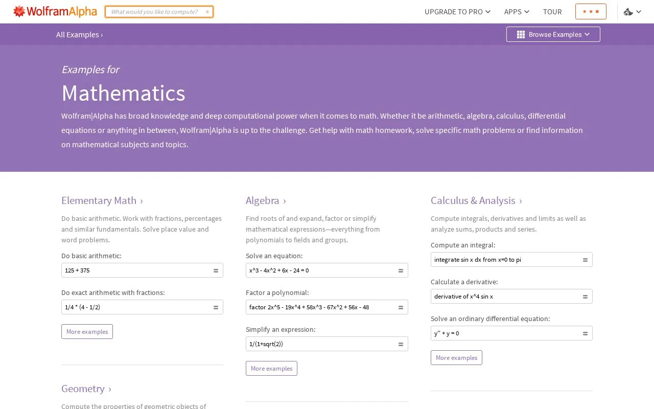 WolframAlpha homepage screenshot