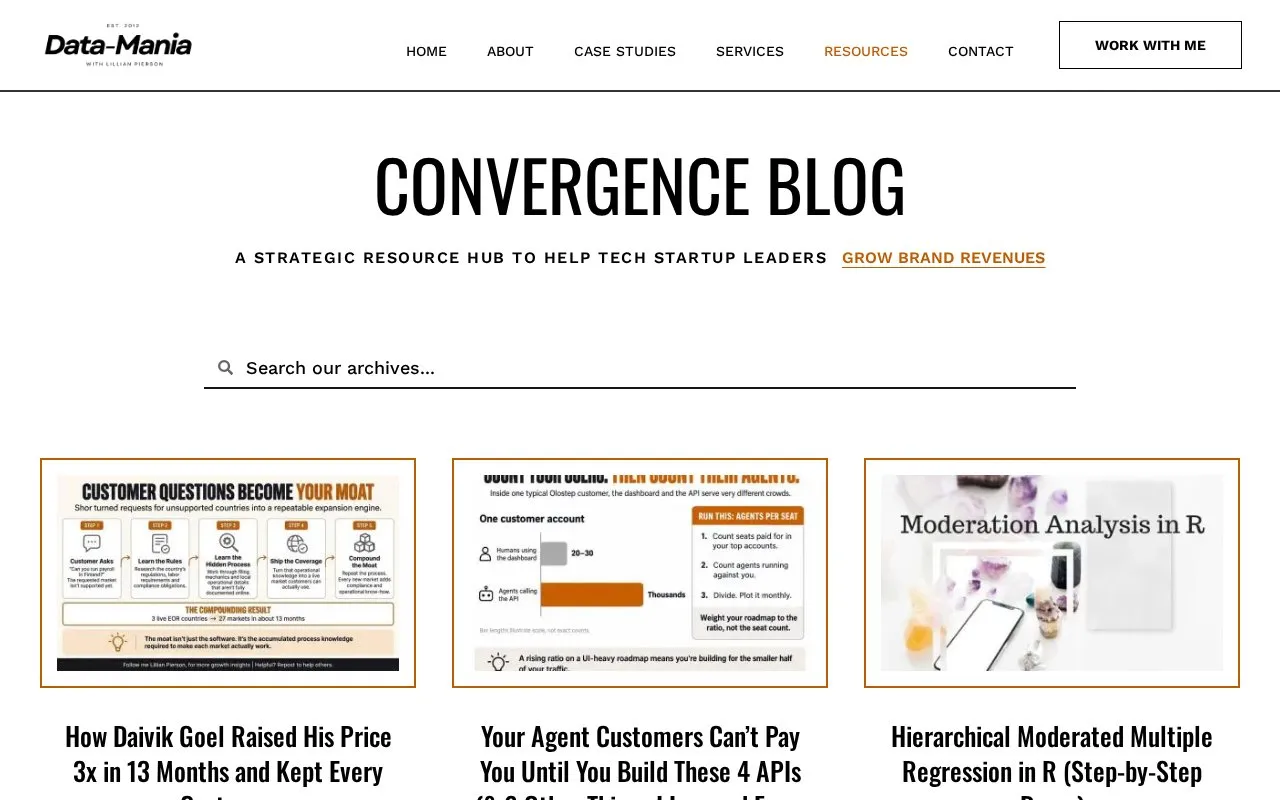 Data Mania Blog homepage screenshot