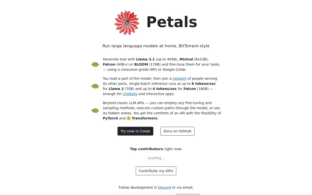 Petals homepage screenshot
