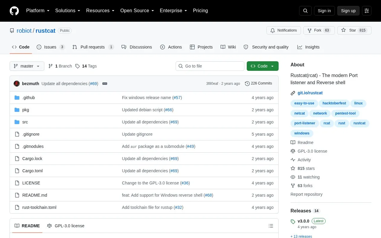 RustCat homepage screenshot