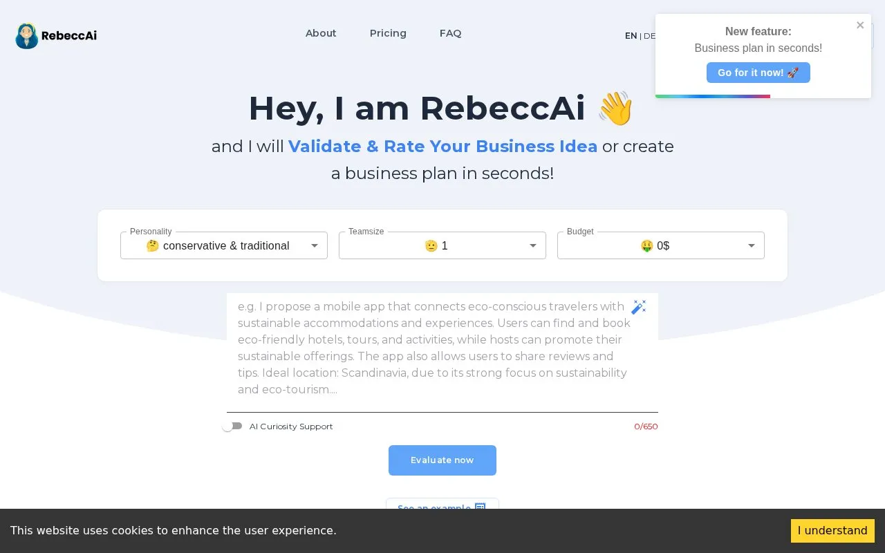 RebeccAi homepage screenshot
