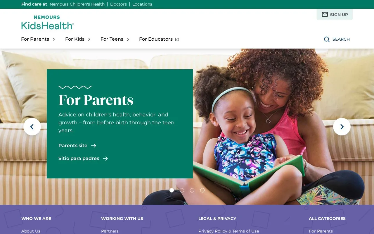 Kids Health homepage screenshot