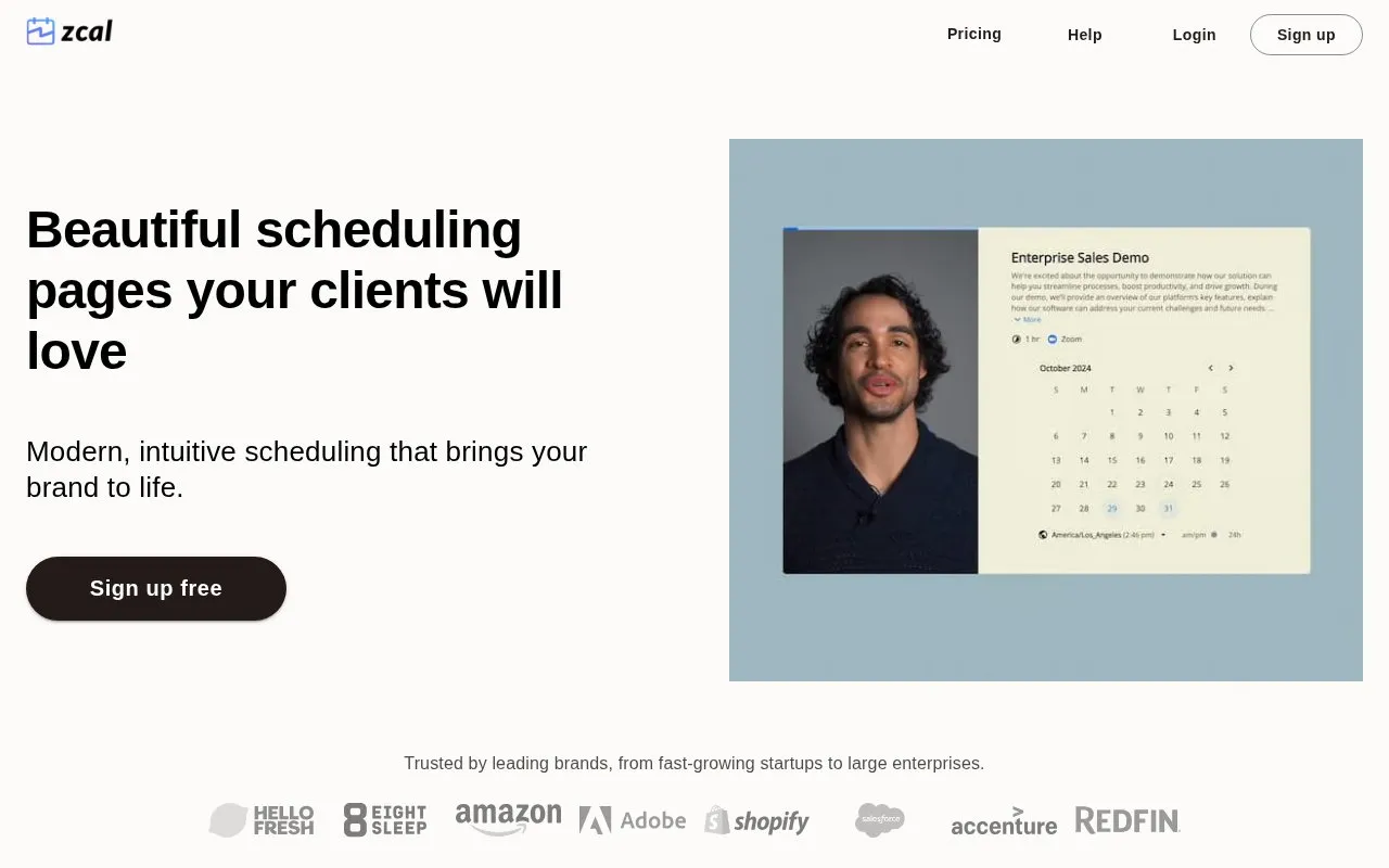 zcal homepage screenshot