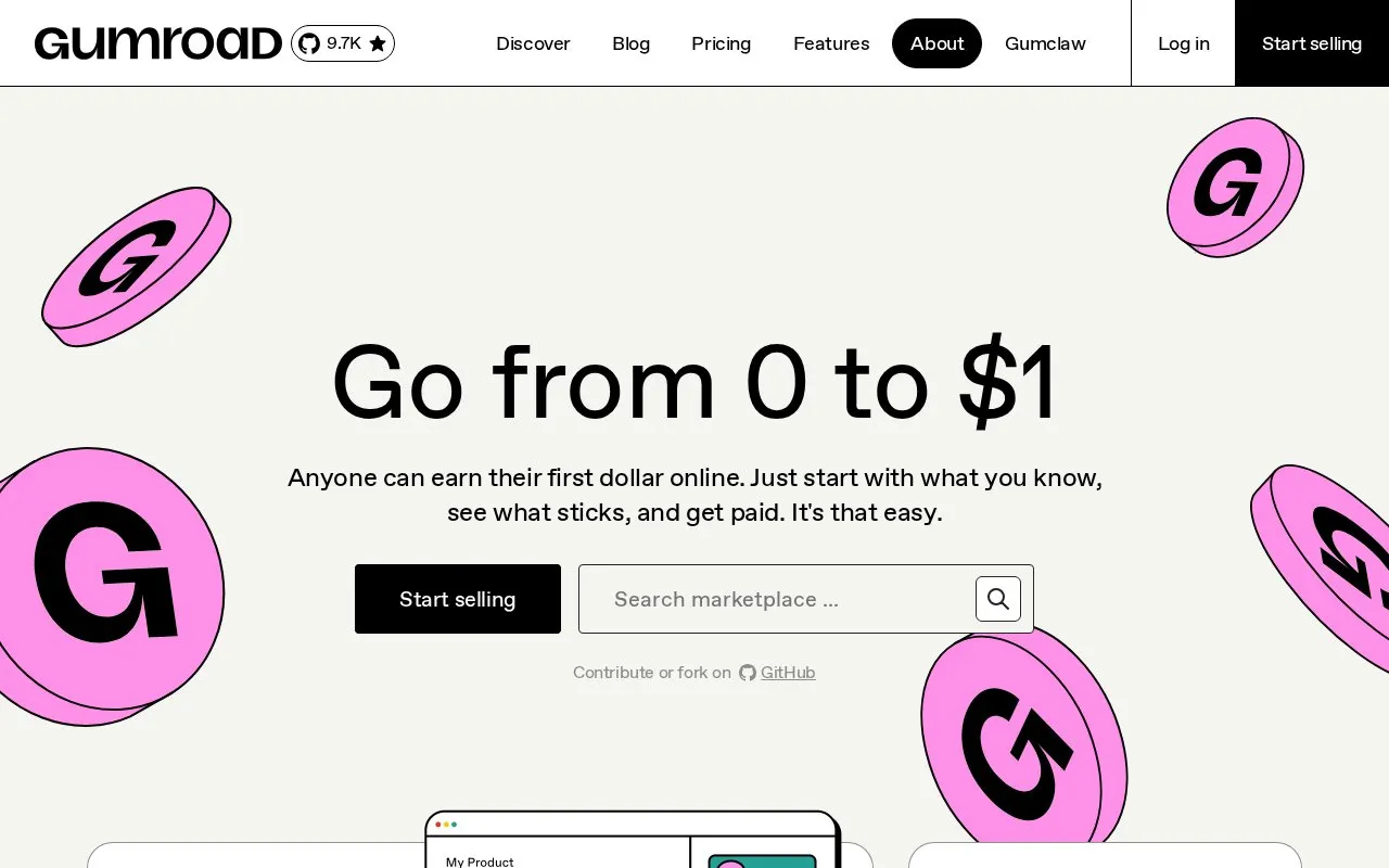 Gumroad homepage screenshot