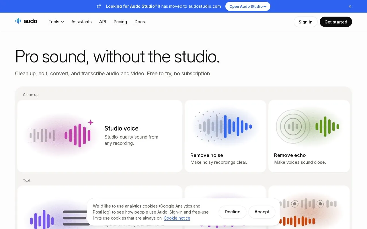 Audo Studio homepage screenshot