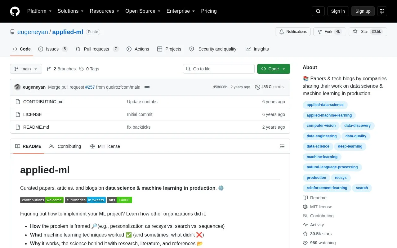 Applied ML homepage screenshot