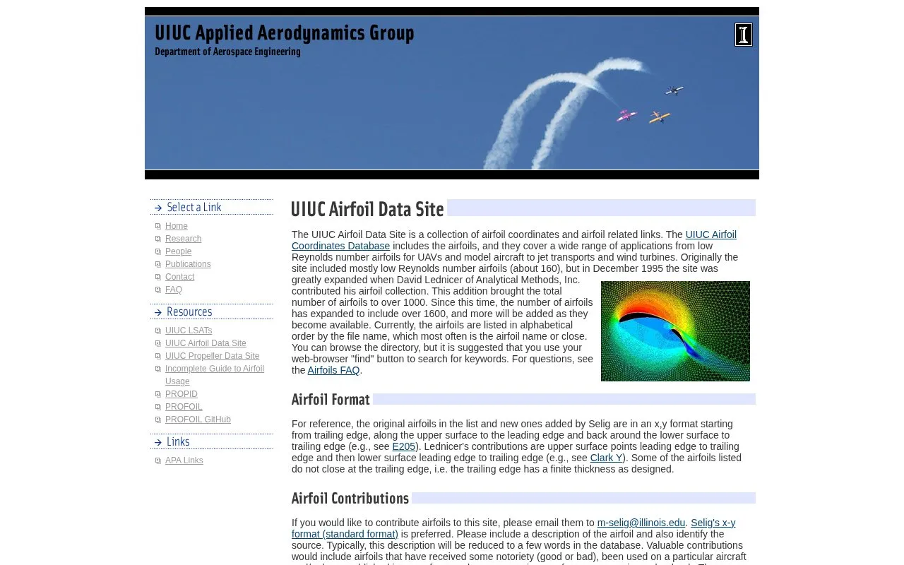 UIUC Applied Aerodynamics Group homepage screenshot