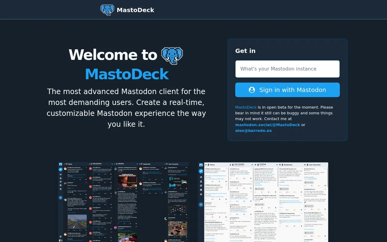 Mastodeck homepage screenshot
