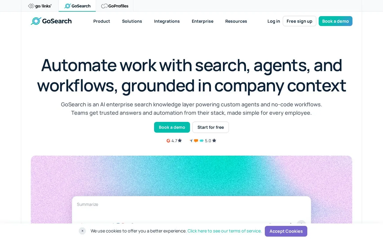 GoSearch homepage screenshot