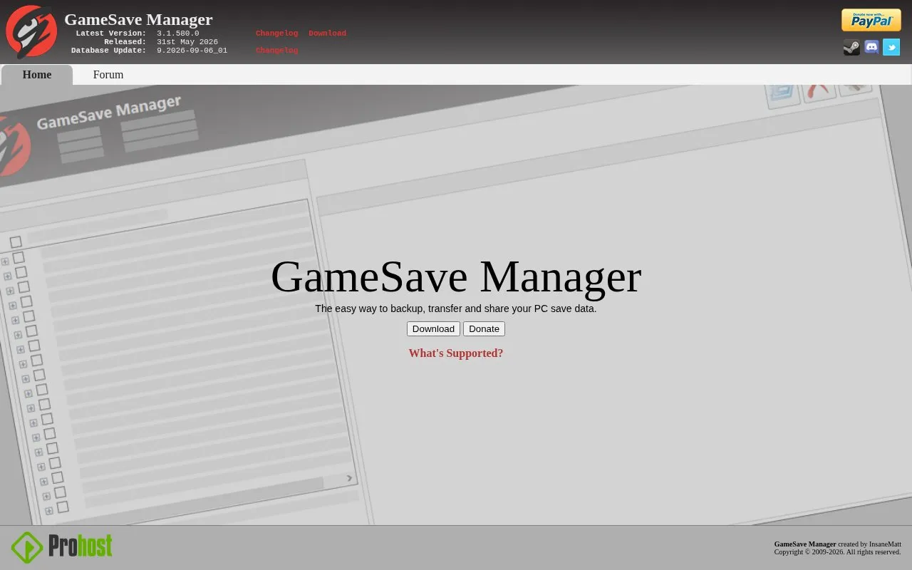 GameSave Manager homepage screenshot
