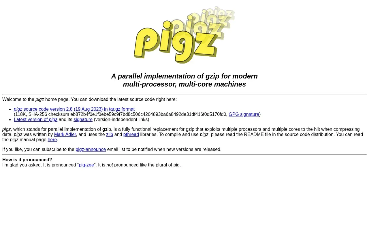 pigz homepage screenshot
