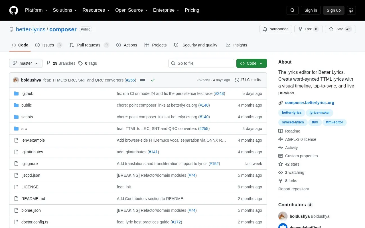 Composer homepage screenshot